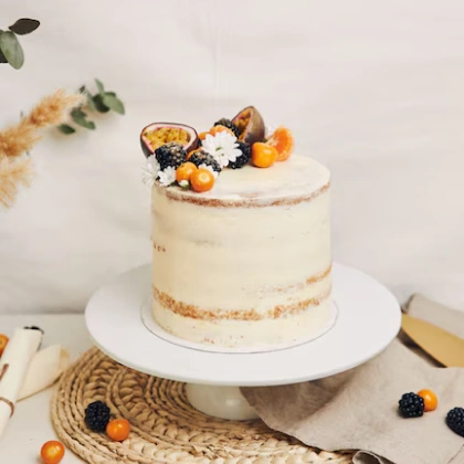 White cake with berries and passion fruits– 8-inch Layered