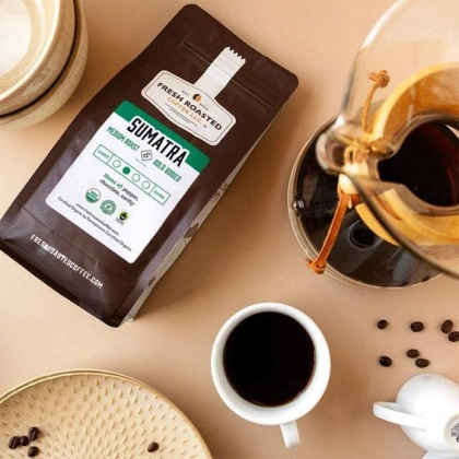 Fresh Roasted Coffee, Organic Sumatran Coffee, Medium Roast Ground Coffee - 5lb